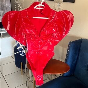 AKIRA Glossy Red Statement Bodysuit